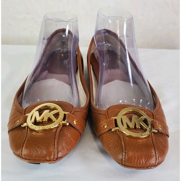 Michael Kors Fulton Moc Ballet Flat Shoes Sz 9M Saffiano Leather Tan Slip On - Picture 4 of 15